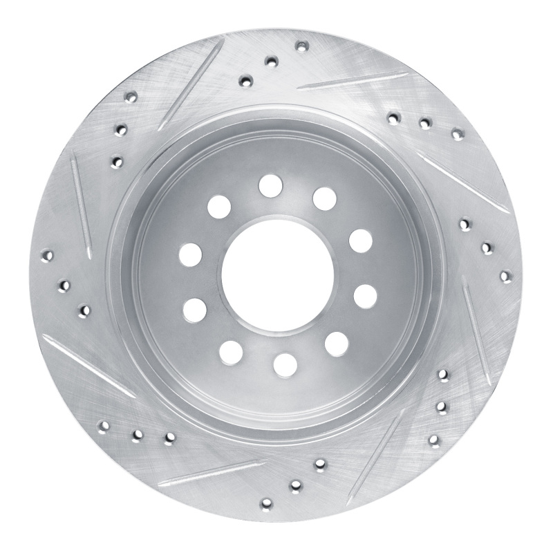 Lincoln Town Car Brake Rotor (1) - Rear Right - R1 Concepts - Drilled & Slotted - Silver - `03-`11